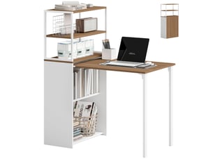 Bureau pliant, table de cuisine avec 4 étagères, bureau d'ordinateur, table de travail, table pour ordinateur portable, 105 x 60 x 127cm, bois naturel
