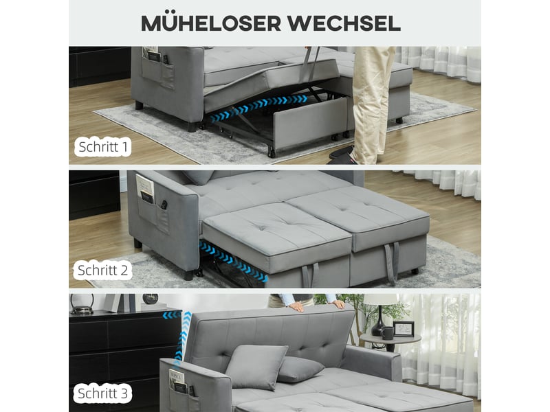  Canapé-lit convertible 2 places 4 en 1 en tissu avec coussins gris 140,5x90,5x89 cm  - Conforama D
