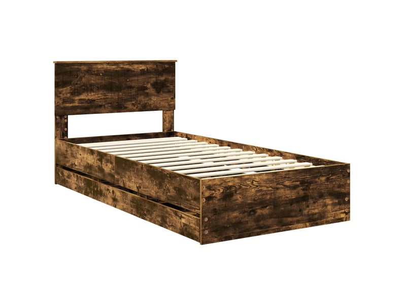  Lit simple- lit adulte -  cadre de lit chêne fumé 100 x 200 cm bois ingénierie  - Conforama C