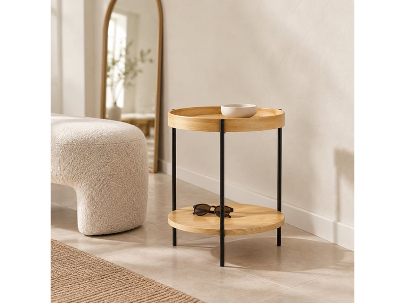  Table d’appoint ronde à 2 niveaux 44x44x48 cm bois et mdf naturel  - Conforama D