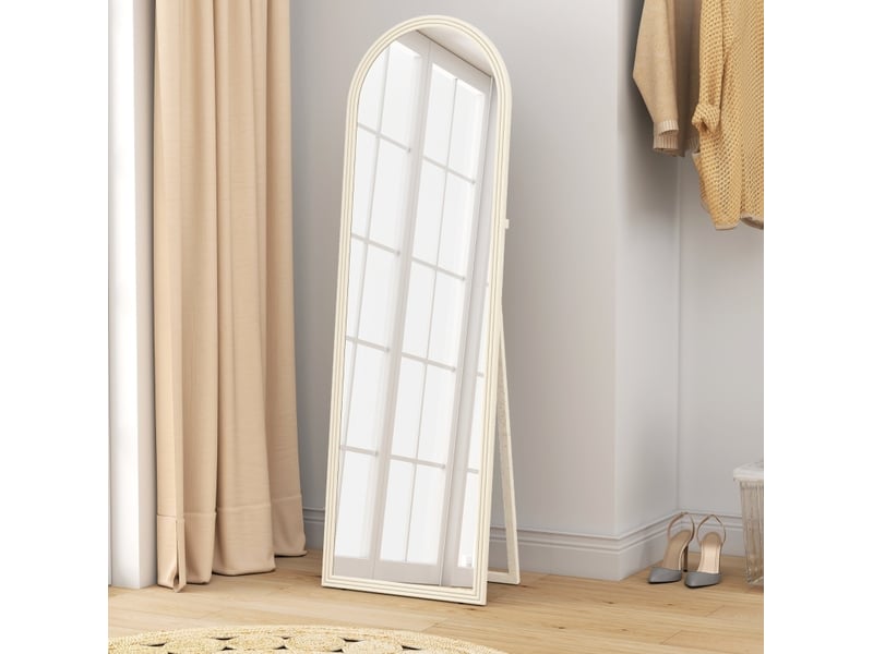  Miroir simple sur pied ou mural à cadre arqué, verre trempé antiprojection, plastique blanc 50 × 160 cm  - Conforama D