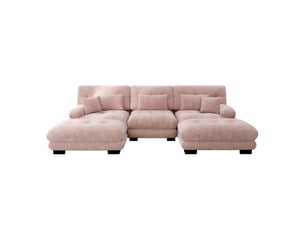Canapé d'angle en u en chenille rose avec ottoman mobile et assise profonde pour salon moderne