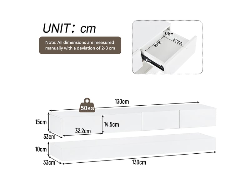  Meuble tv mural modenvie avec led et 4 tiroirs 130 x 33 cm mdf blanc  - Conforama C