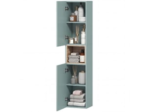 Meuble colonne salle de bain, meuble de rangement, 2 portes, compartiment et étagères réglables, 30x24x140cm, vert