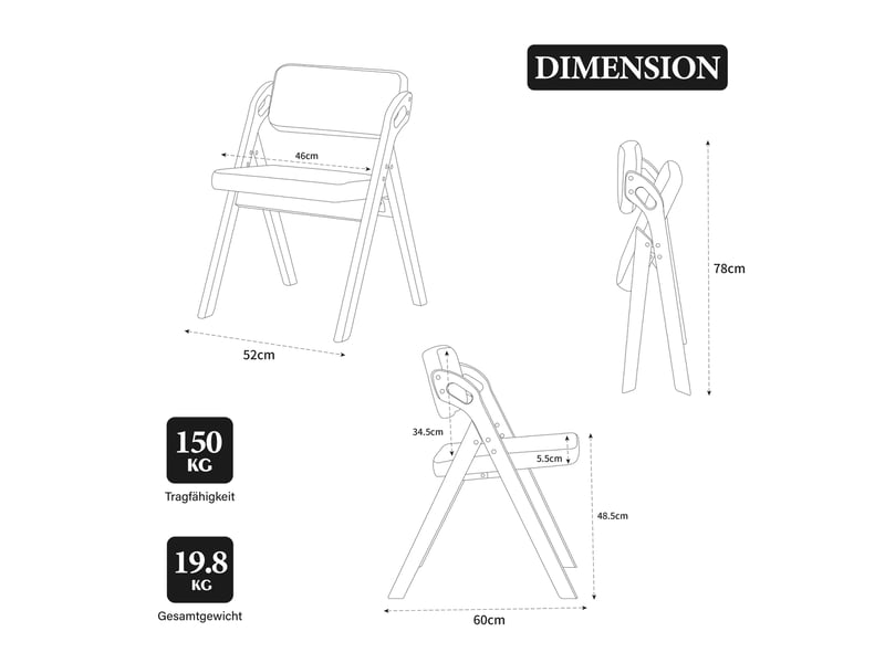  Lot de 2 chaises de salle à manger pliantes avec assise rembourrée et housse amovible en bois de hêtre et tissu gris  - Conforama C