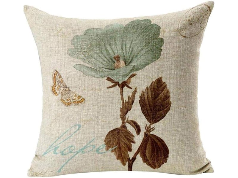  Taie d'oreiller, lot de 4 en coton et lin housse de coussin carré pour lit voiture de la maison canapé 45 x 45 cm papillon &amp; fleur rétro, beige  - Conforama D