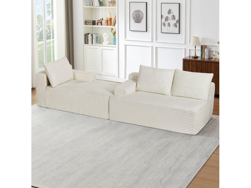  Canapé d’angle 4 places 238x152x66 cm en velours côtelé beige  - Conforama R