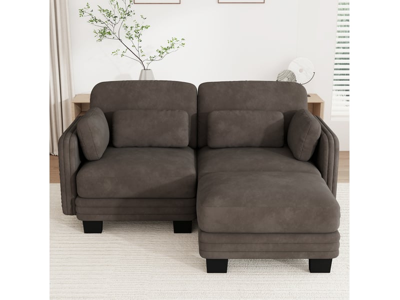  Canapé d’angle modulaire 2 places en chenille marron avec ottomane  - Conforama E