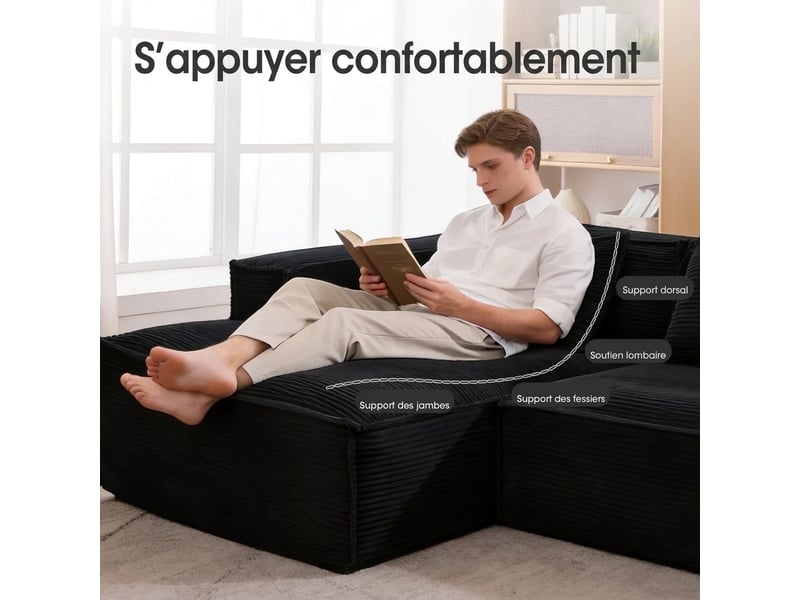  Canapé 2 places en polyester noir compact 235 cm - assise souple avec 2 coussins  - Conforama R