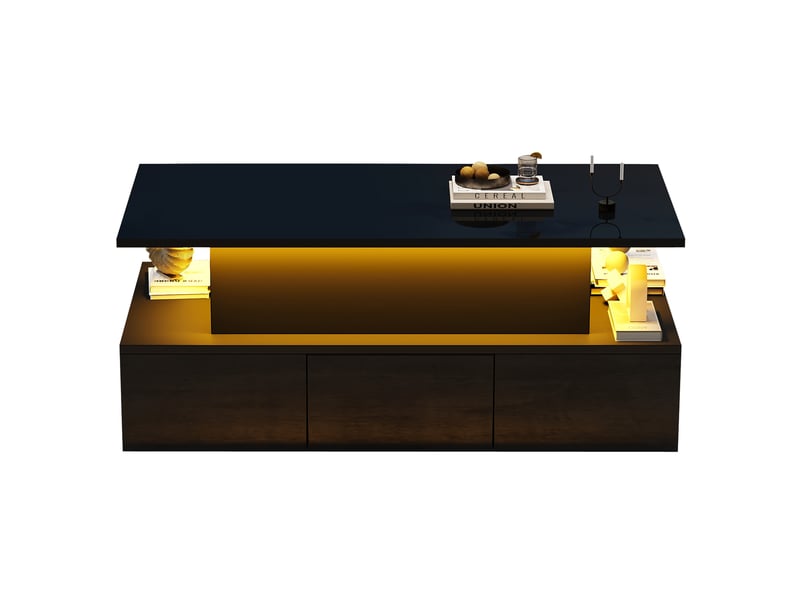  Table basse relevable 100x50x40 cm avec led et 4 tiroirs en mdf noir  - Conforama A