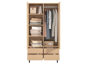 Armoire modenvie 2 portes avec miroir 90 x 45 x 200 cm, 4 tiroirs, penderie et 4 compartiments, aspect chêne