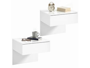 Ensemble de 2 tables de chevet suspendues avec tiroir, fixation murale pour chambre, 40 x 35 x 36,2 cm, blanc brillant