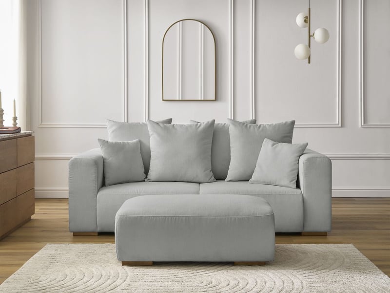  Bobochic canapé droit fixe 2 places sidonie velours côtelé avec pouf gris clair SIDONIE - Conforama D