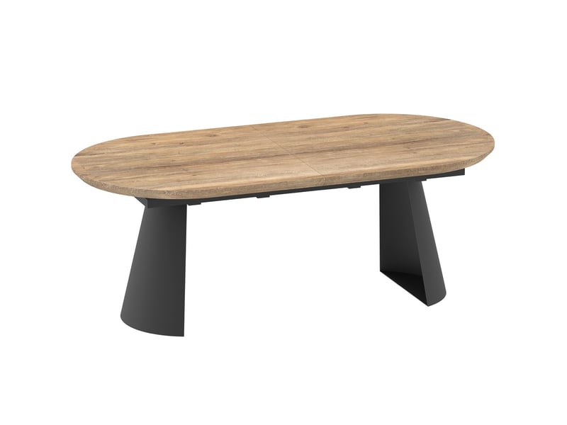  Table à manger ovale extensible 8-16 pers. Effet bois et piètement noir 206-406x103 cm - douro Douro - Conforama C