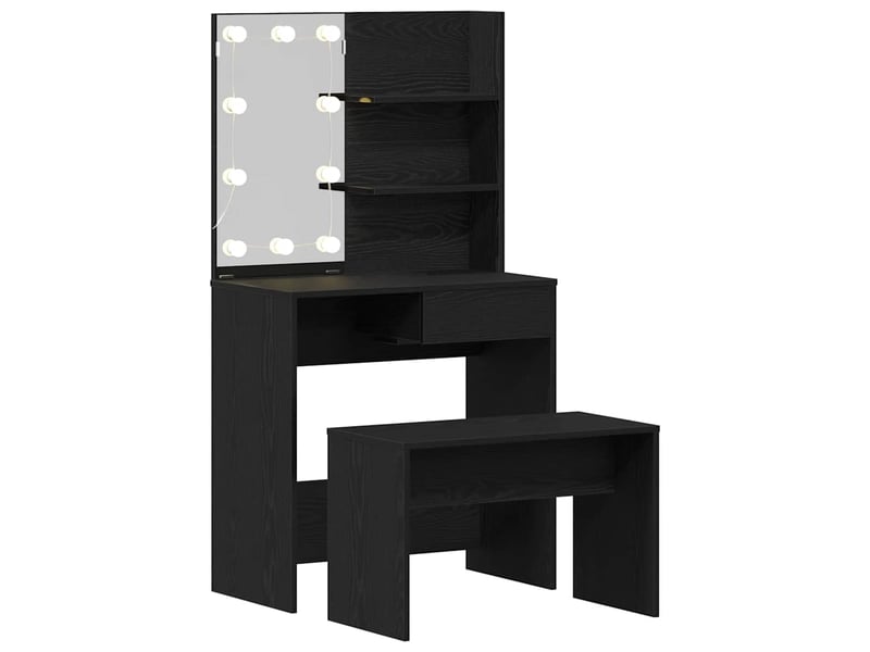  Ensemble de table de maquillage led 2 pcs chêne noir shl17404  - Conforama E