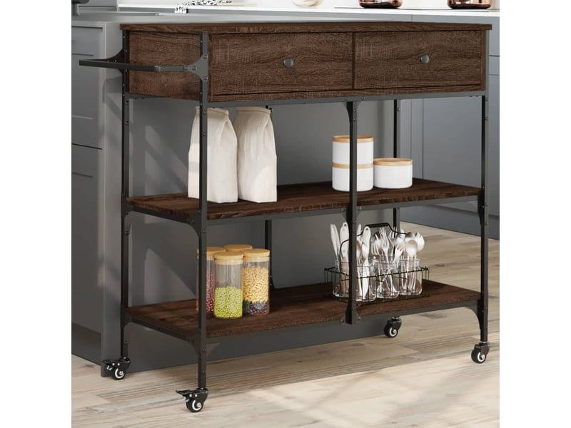  Desserte de cuisine, chariot de rangement chêne marron 105x42x95 cm bois d'ingénierie  - Conforama B