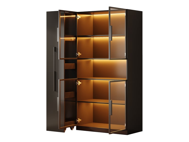  Vitrine led en verre 110x35x160 cm vitrine armoire à 5 portes buffet haut avec éclairage led porte coulissantes rangement - noir  - Conforama W