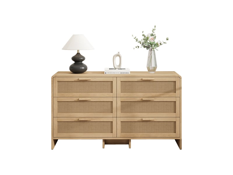  Commode 6 tiroirs en panneaux de particules et rotin naturel à angles arrondis pour chambre  - Conforama A