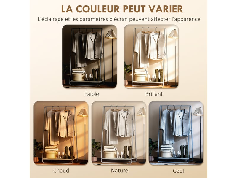  Portant à vêtement 3 en 1, portemanteau avec porte-chaussures, gris, tringles supérieures et latérales  - Conforama R
