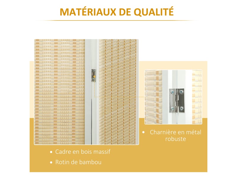  Paravent en bois séparateur de pièce closion de séparation pliable 4 panneaux bois naturel 180 x 180 cm  - Conforama E