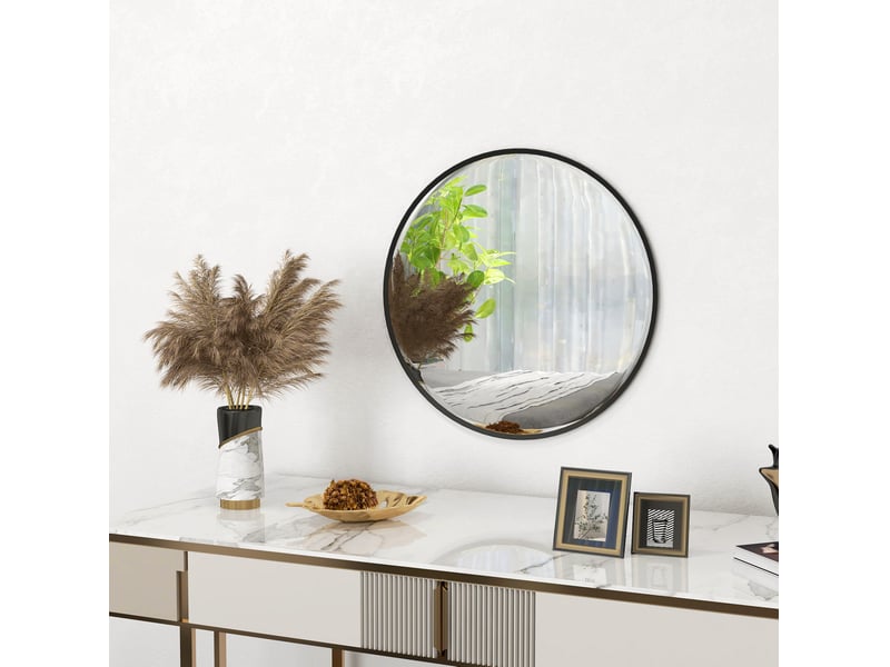  Miroir simple rond mural avec cadre en aluminium noir pour salle de bain, chambre ou entrée et salon diamètre 61 cm  - Conforama B