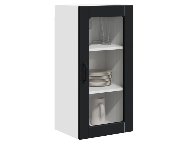  Meuble mural de cuisine, cabinet en verre mural 2 pcs noir bois d'ingénierie shl4810  - Conforama C
