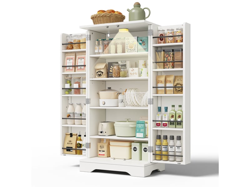  Buffet rangement 120x60x40 cm, meuble cuisine blanc 2 portes avec étagère ajustable et éclairage led sensoriel, idéal petit espace  - Conforama W
