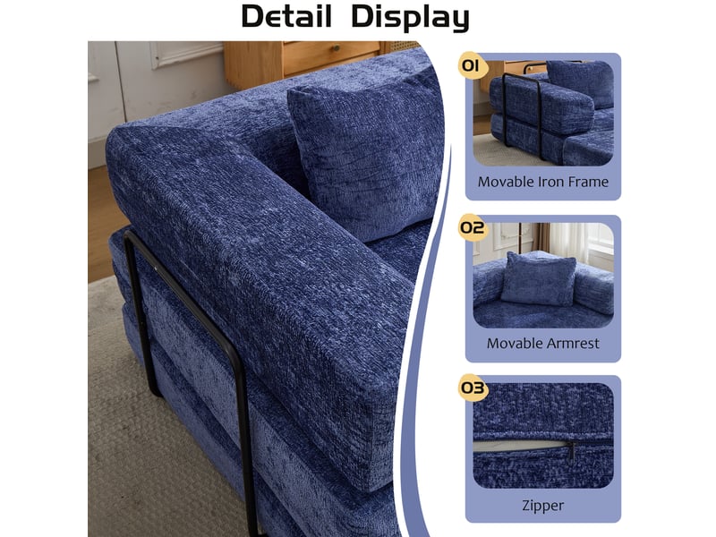  Canapé-lit convertible 200x100x63 cm modulaire bleu foncé  - Conforama D