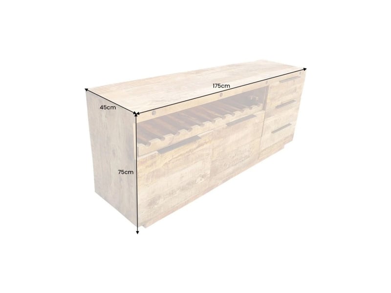  Buffet loden 175 cm en bois massif de manguier verni – 2 portes, 3 tiroirs et niche à bouteilles  - Conforama C