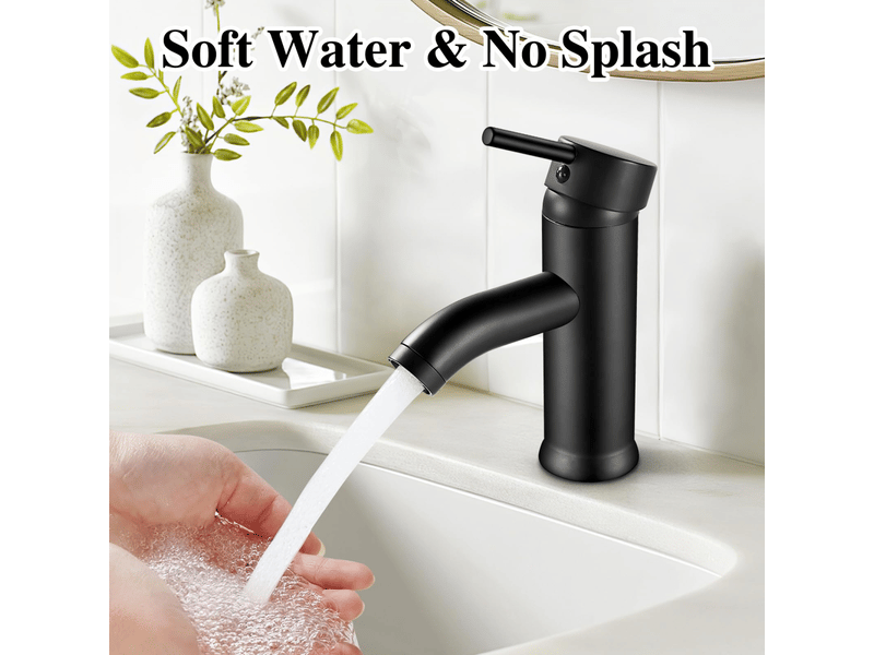  Robinet salle bain noir, mitigeur lavabo monocommande, robinet lavabo chaude et froide réglable en céramique, acier inoxydable  - Conforama D