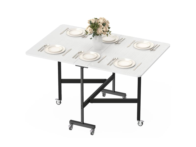  Table à manger pliante avec 6 roulettes et structure acier blanc 120 x 80 x 73 cm  - Conforama B