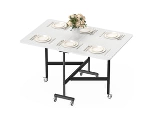 Table à manger pliante avec 6 roulettes et structure acier blanc 120 x 80 x 73 cm
