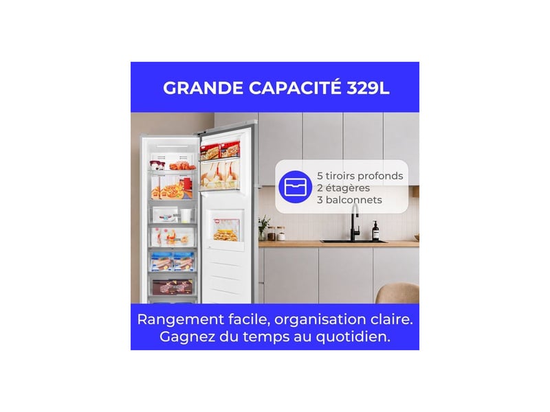 Congelateur armoire no frost 329 l inox avec affichage digital CECUF300NFIXD - Conforama E