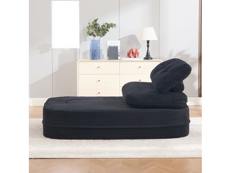  Fauteuil convertible 2-en-1 165x97x61 cm avec accoudoirs réglables, velours côtelé, noir  - Conforama D