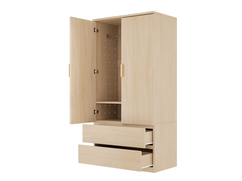 Armoire 2 portes 2 tiroirs 70x50x170 cm, finition bois clair - Conforama E