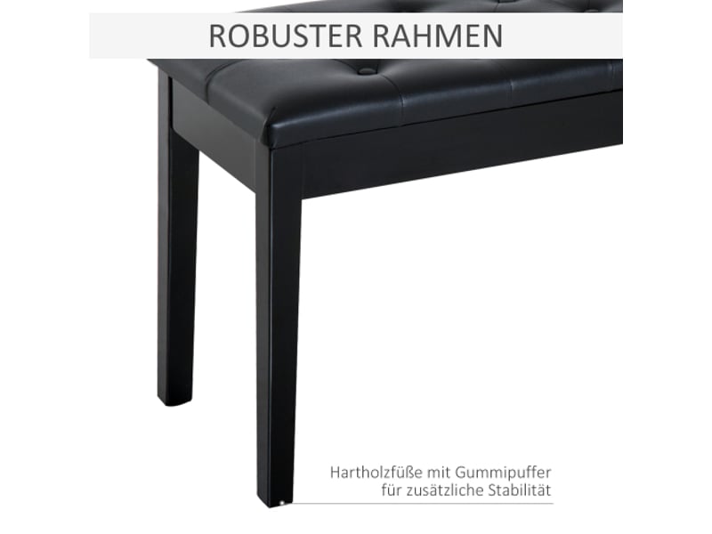  Banquette de piano classique avec rangement, bois d’hévéa, similicuir noir, 76 x 36 x 50 cm  - Conforama D