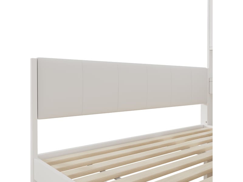  Lit enfant 140×200 cm avec led, usb, type-c, prise, tiroirs et rangements, mdf blanc sans matelas  - Conforama D