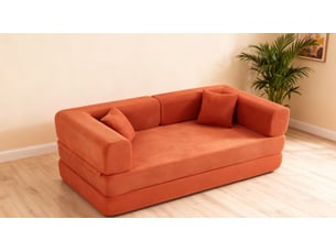 Canapé-lit convertible en velours côtelé - canapé de sol pliable avec oreillers cylindriques, style futon pour salon et chambre, orange