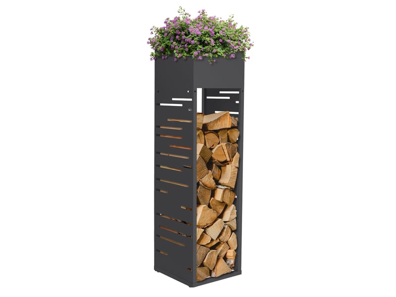  Ml-design range-bûches modulable avec jardinière en acier galvanisé, intérieur et extérieur, résistant aux intempéries, rangement bois de chauffage, motif de treillis, anthracite, 30 x 30 x 111 cm ECD Germany GmbH - Conforama A