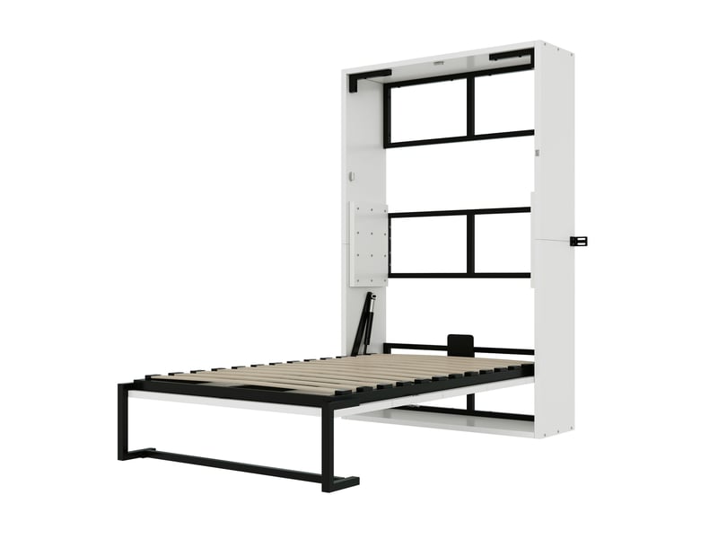 Lit escamotable mural 90x200 cm, lit enfant rabattable, métal et bois blanc, sans matelas - Conforama R