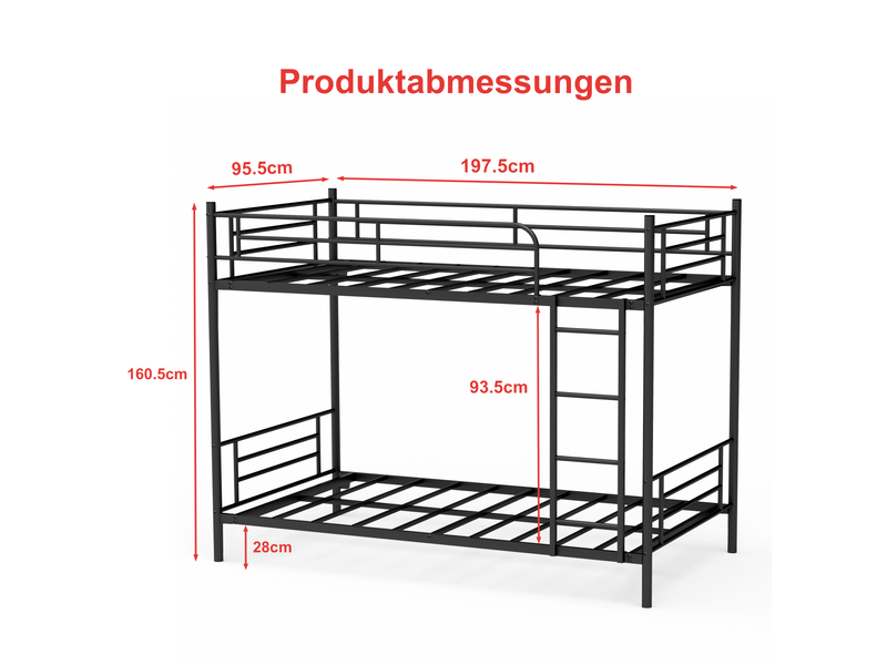  Lit superposé 90 x 190 cm en acier avec échelle et garde-corps haut, noir  - Conforama C