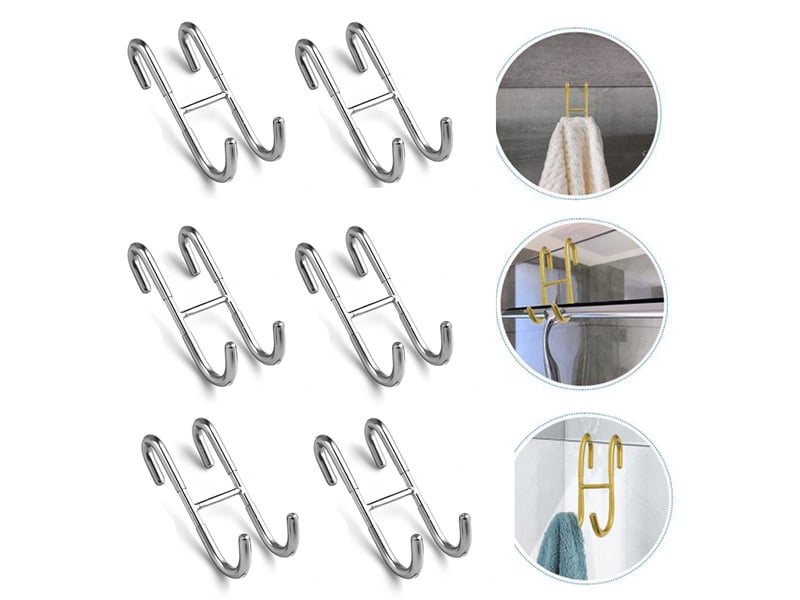  6 crochets de douche en forme, derrière la porte, cintre de salle de bain en acier inoxydable, installation sans perçage, gris  - Conforama A