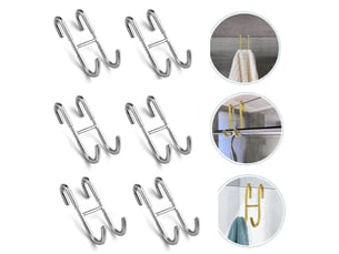 6 crochets de douche en forme, derrière la porte, cintre de salle de bain en acier inoxydable, installation sans perçage, gris