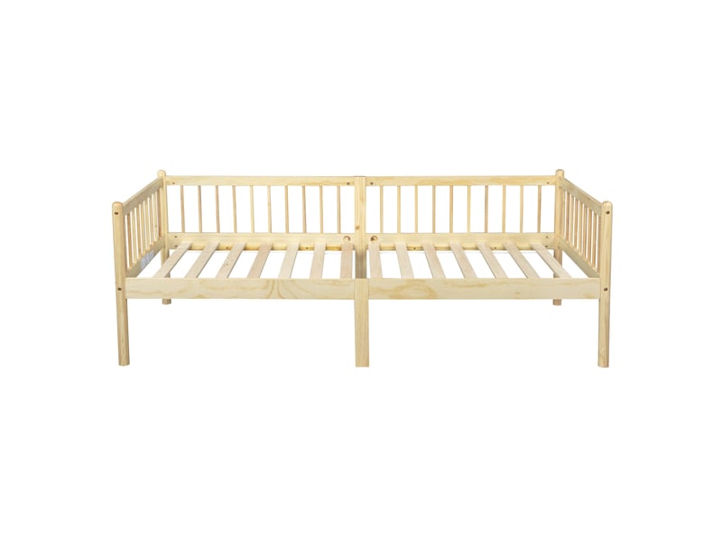 Lit banquette 90x200 cm en pin naturel avec barrières 3 côtés et 14 lattes - Conforama A