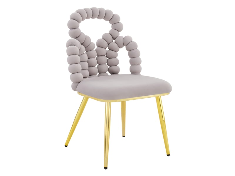  Lot de 2 chaises 48x50x86 cm, dossier ouvert à chaîne de boules, gris clair, pieds métal, assise velours moelleuse  - Conforama A