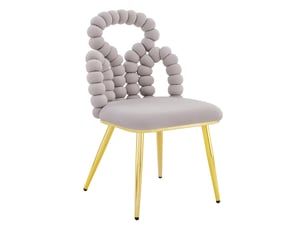 Lot de 2 chaises 48x50x86 cm, dossier ouvert à chaîne de boules, gris clair, pieds métal, assise velours moelleuse