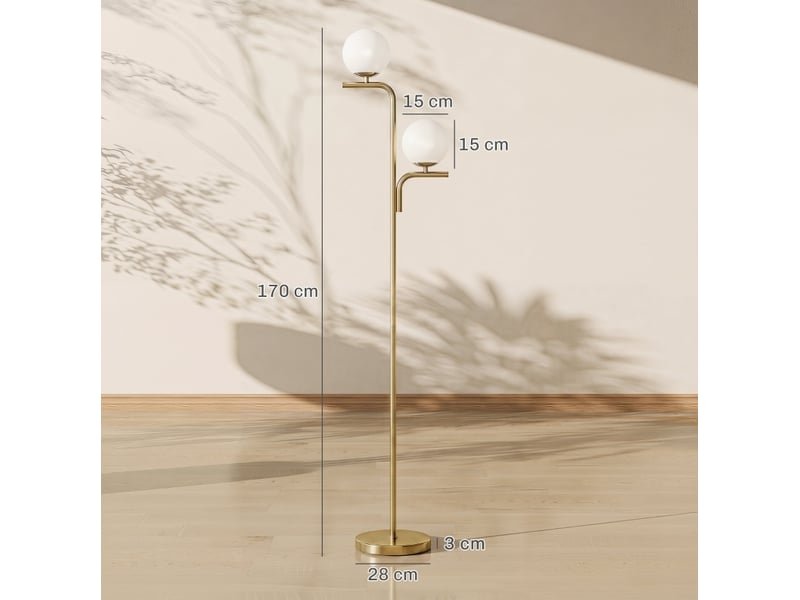  Lampadaire led double tete 33x28x170 cm en verre et acier avec 3 temperatures de couleur dore chicfurn  - Conforama D