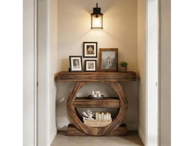  Table console 105 x 30 x 85 cm marron rustique en bois, trois étagères ouvertes pour entrée et salon  - Conforama D