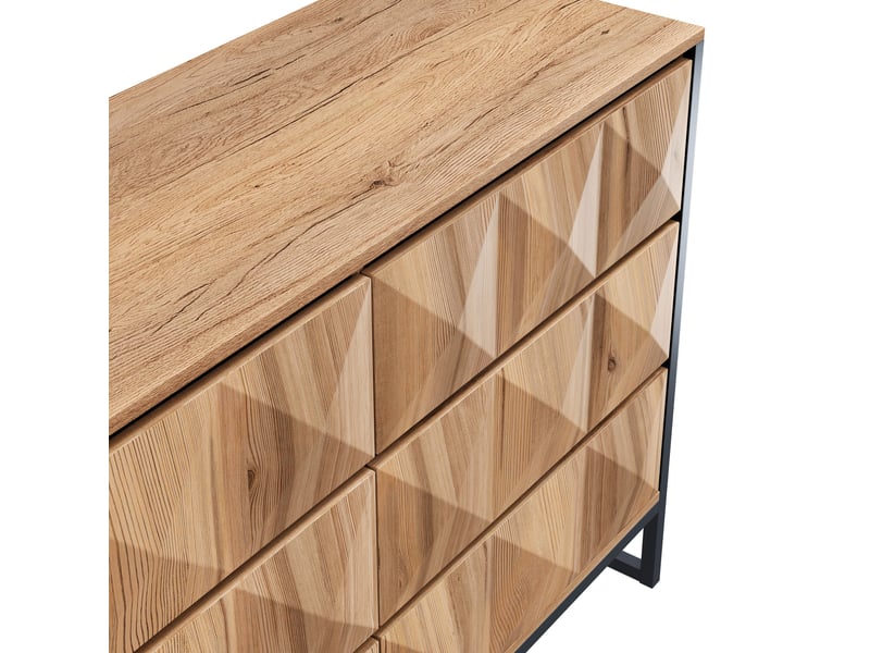 Buffet rangement 6 tiroirs noir bois naturel meuble bas moderne structure métal 120x80cm  - Conforama D