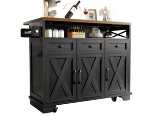 Desserte de cuisine à roulettes avec panneaux latéraux pliables et étagères amovibles, buffet en mdf noir, 118x43x98 cm